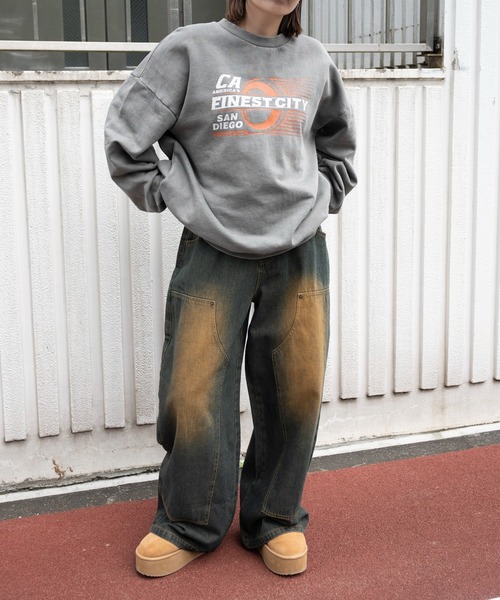 90s Vintage 後染めブラック ヘビーウエイト ダブルニー バギーデニム VANS(バンズ) 90's baggy painter denim pants バギー