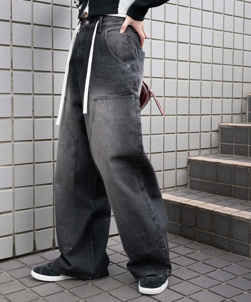 WEGO（ウィゴー）の「WEGO/【25年春夏新作】ヴィンテージウォッシュダブルニーバギーパンツ（デニムパンツ・レディース・ブラック/ダークブルー・SMALL/MEDIUM）」の7枚目の写真