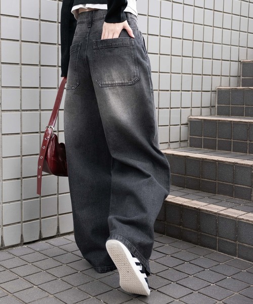 WEGO（ウィゴー）の「WEGO/【25年春夏新作】ヴィンテージウォッシュダブルニーバギーパンツ（デニムパンツ・レディース・ブラック/ダークブルー・SMALL/MEDIUM）」の8枚目の写真