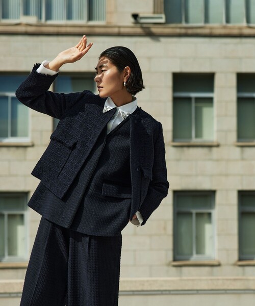 Ballsey Tomorrowland レディース　ジャケット ラメミックスツイード セミダブルクルージャケット（ノーカラー