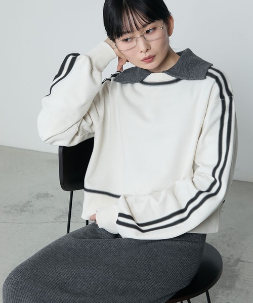 Spray color sporty double-line sweatshirt / スプレーカラー