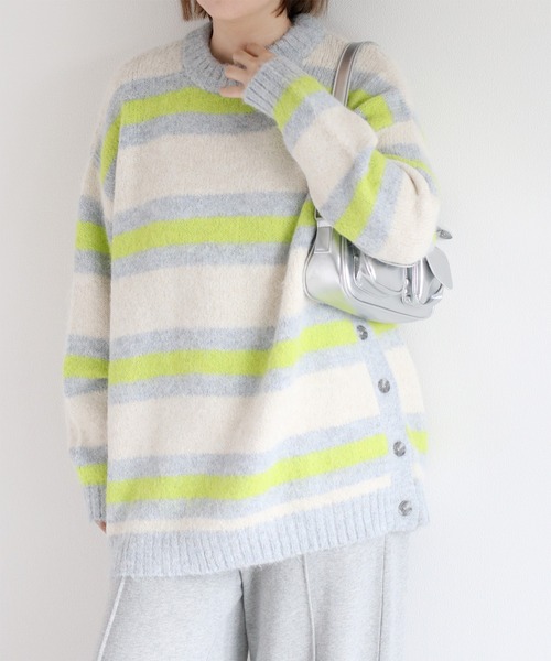 cepo(セポ)の「ミックスカラーボーダーニットチュニック(チュニック・レディース・オフホワイト/サックスブルー/ブラウン・M)」の3枚目の写真