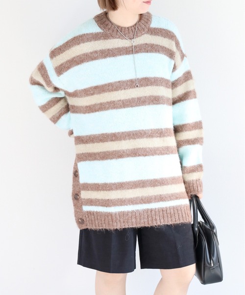 cepo(セポ)の「ミックスカラーボーダーニットチュニック(チュニック・レディース・オフホワイト/サックスブルー/ブラウン・M)」の2枚目の写真