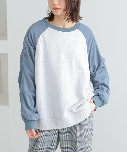 n'OrLABEL（ノアールレーベル）の「袖ギャザー異素材ラグラン裏毛スウェット（スウェット・レディース・モカ/ブルー/ブラック・FREE）」の3枚目の写真