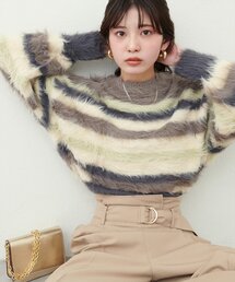ロングフェザークルーネックニットプルオーバー