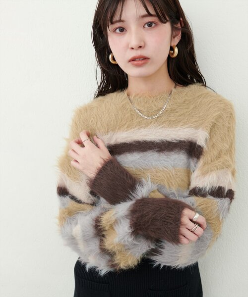 natural couture(ナチュラルクチュール)の「ロングフェザークルーネックニットプルオーバー(ニット/セーター・レディース・その他1/その他2/ブラウン/アイボリー・FREE)」の9枚目の写真