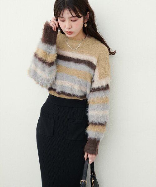 natural couture(ナチュラルクチュール)の「ロングフェザークルーネックニットプルオーバー(ニット/セーター・レディース・その他1/その他2/ブラウン/アイボリー・FREE)」の10枚目の写真