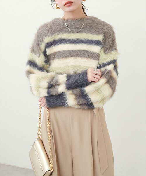 natural couture(ナチュラルクチュール)の「ロングフェザークルーネックニットプルオーバー(ニット/セーター・レディース・その他1/その他2/ブラウン/アイボリー・FREE)」の14枚目の写真