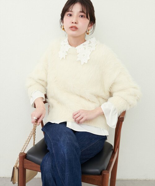 natural couture(ナチュラルクチュール)の「ロングフェザークルーネックニットプルオーバー(ニット/セーター・レディース・その他1/その他2/ブラウン/アイボリー・FREE)」の19枚目の写真