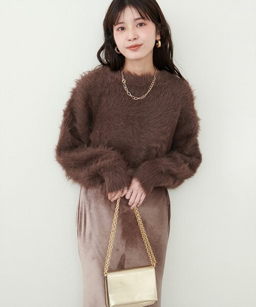 natural couture(ナチュラルクチュール)の「ロングフェザークルーネックニットプルオーバー(ニット/セーター・レディース・その他1/その他2/ブラウン/アイボリー・FREE)」の6枚目の写真
