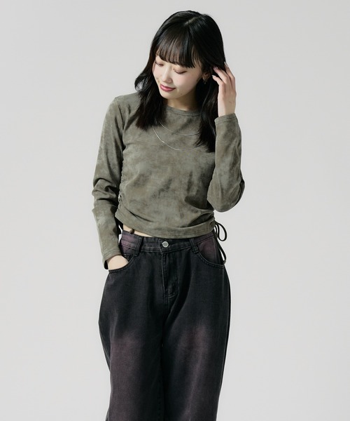 Chick（チック）の「SIDE Shirring Cut Sew / サイド シャーリング カットソー（Tシャツ/カットソー・レディース・ブラウン/ホワイト/ブラック/ナチュラル・FREE）」の4枚目の写真