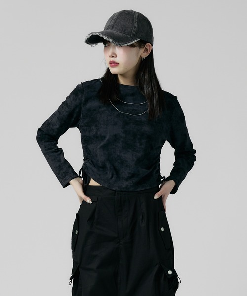 Chick（チック）の「SIDE Shirring Cut Sew / サイド シャーリング カットソー（Tシャツ/カットソー・レディース・ブラウン/ホワイト/ブラック/ナチュラル・FREE）」の3枚目の写真