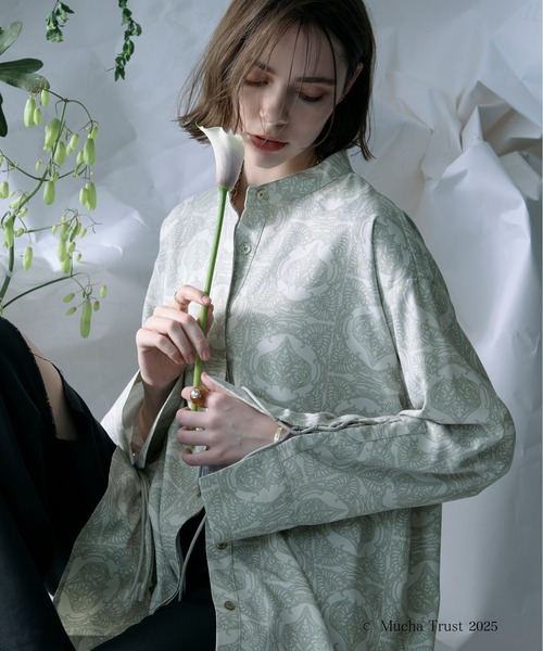 Ezick（エジック）の「【Ezick×MUCHA】ノーカラーシャツ（シャツ/ブラウス・レディース・オリーブ/ブルー・FREE）」の8枚目の写真