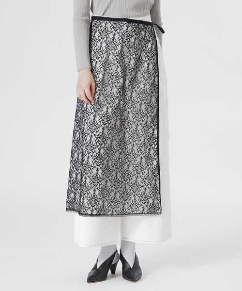 LOVELESS(ラブレス)の「レースラップスカート(スカート・レディース・オフホワイト/ブラック・36)」の1枚目の写真