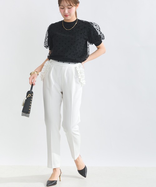 PICCIN（ピッチン）の「ポケットフリルセンタープレスパンツ 【高身長さん向け】（スラックス・レディース・ブラック/オフホワイト・M/S）」の7枚目の写真