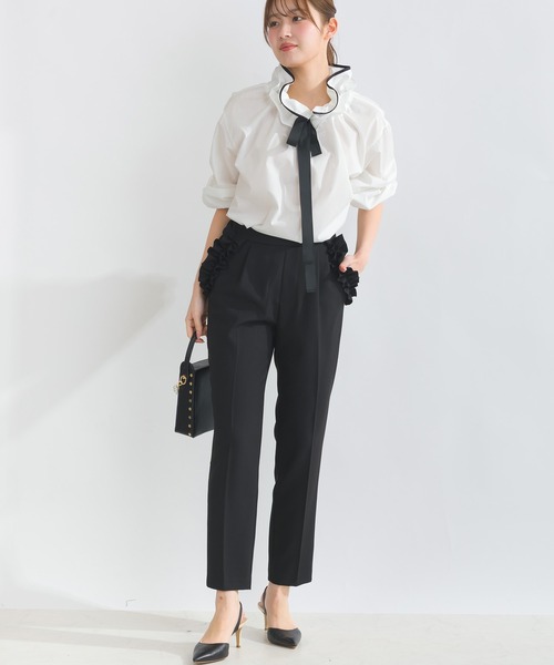 PICCIN（ピッチン）の「ポケットフリルセンタープレスパンツ 【高身長さん向け】（スラックス・レディース・ブラック/オフホワイト・M/S）」の15枚目の写真