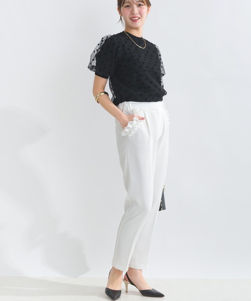 PICCIN（ピッチン）の「ポケットフリルセンタープレスパンツ 【高身長さん向け】（スラックス・レディース・ブラック/オフホワイト・M/S）」の8枚目の写真