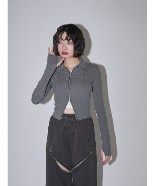 トップス yuuui セール】ジップアップ トップス ダブルジップ スリムフィット(T
