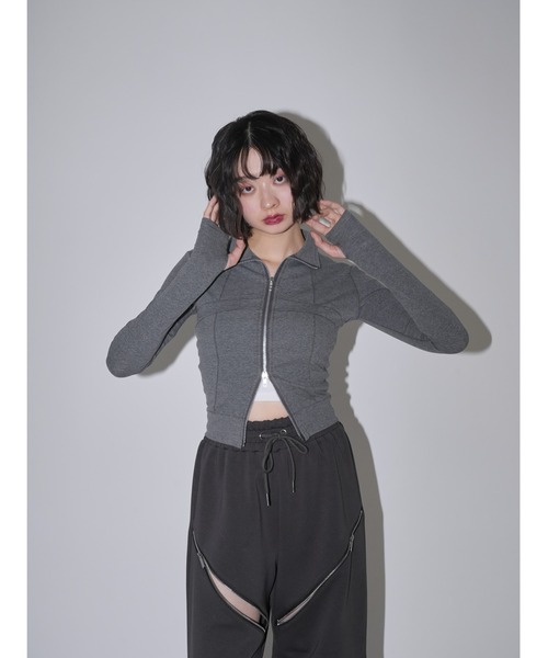 セール】ジップアップ トップス ダブルジップ スリムフィット（T