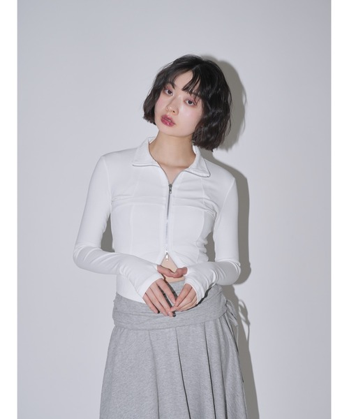 トップス YU セール】ジップアップ トップス ダブルジップ スリムフィット（T