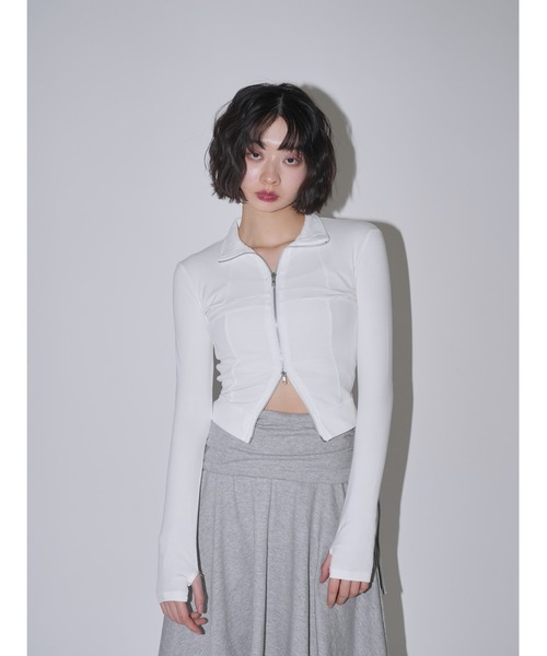 トップス yuuui セール】ジップアップ トップス ダブルジップ スリムフィット（T