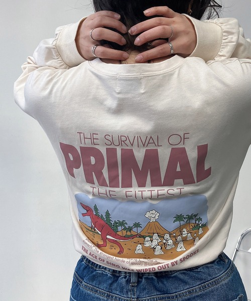 AS KNOW AS plus(アズノゥアズプラス)の「●おばけプリントと刺繍ロンT【UNISEX ITEM】(Tシャツ/カットソー・レディース・オフホワイト/オートミール/スミクロ/ブラック系/ホワイト系/ブルーグリーン・FREE)」の3枚目の写真