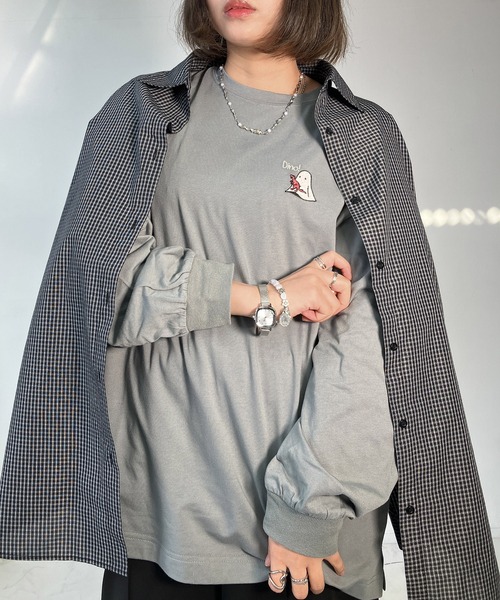 AS KNOW AS plus(アズノゥアズプラス)の「●おばけプリントと刺繍ロンT【UNISEX ITEM】(Tシャツ/カットソー・レディース・オフホワイト/オートミール/スミクロ/ブラック系/ホワイト系/ブルーグリーン・FREE)」の19枚目の写真