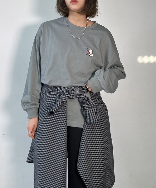 AS KNOW AS plus(アズノゥアズプラス)の「●おばけプリントと刺繍ロンT【UNISEX ITEM】(Tシャツ/カットソー・レディース・オフホワイト/オートミール/スミクロ/ブラック系/ホワイト系/ブルーグリーン・FREE)」の9枚目の写真