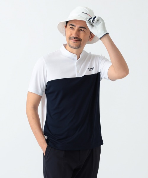 ビームスゴルフ パープルレーベル 切替 ポロシャツ ブルー ストライプ Sサイズ BEAMS GOLF（ビームス ゴルフ）〈MEN〉PURPLE LABEL