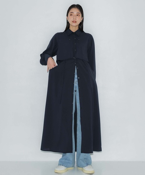 PUBLIC TOKYO（パブリックトウキョウ）の「【完売間近】スイッチポケットシャツワンピ（シャツワンピース・レディース・ネイビー/ライトグレー・1/2）」の4枚目の写真