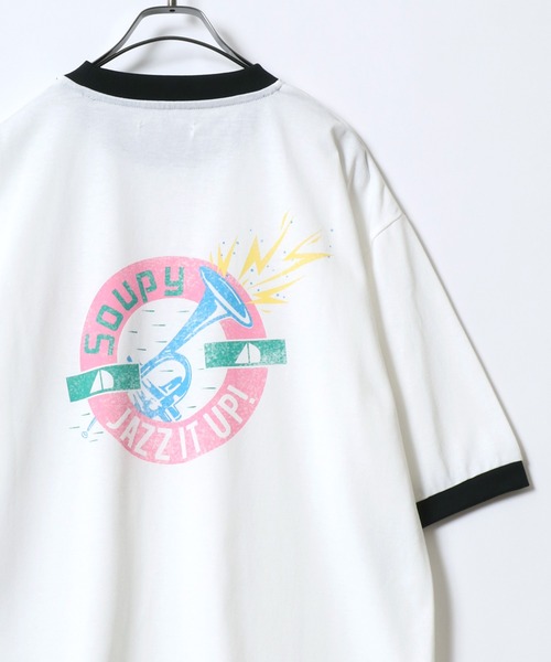 ANPAS（アンパス）の「Graphic Print Raglan Sleeve＆Ringer Tee/グラフィックプリント ラグランスリーブ リンガー Tシャツ 半袖 メンズ レディース（Tシャツ/カットソー・メンズ・レッド/レッド系その他/レッド系その他3/ブラック系その他4/ブラック系1/ネイビー/ブルー系その他/ブラック系/ブルー系/ブルー系1/ブラック/ブラック系その他2/ブルー系その他2/ホワイト系/レッド系/ホワイト系1/レッド系1/ホワイト系2/レッド系2/レッド系3/ブラック系その他/レッド系その他2/ブラック系その他3/ホワイト系3・L/XL/M）」の2枚目の写真