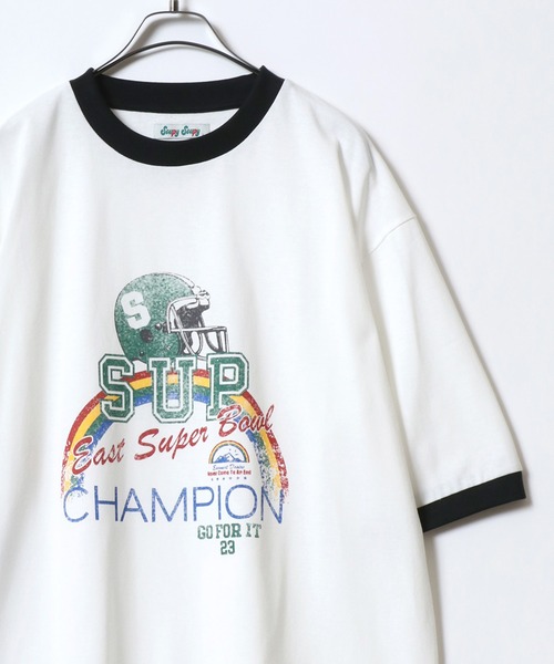 ANPAS（アンパス）の「Graphic Print Raglan Sleeve＆Ringer Tee/グラフィックプリント ラグランスリーブ リンガー Tシャツ 半袖 メンズ レディース（Tシャツ/カットソー・メンズ・レッド/レッド系その他/レッド系その他3/ブラック系その他4/ブラック系1/ネイビー/ブルー系その他/ブラック系/ブルー系/ブルー系1/ブラック/ブラック系その他2/ブルー系その他2/ホワイト系/レッド系/ホワイト系1/レッド系1/ホワイト系2/レッド系2/レッド系3/ブラック系その他/レッド系その他2/ブラック系その他3/ホワイト系3・L/XL/M）」の4枚目の写真