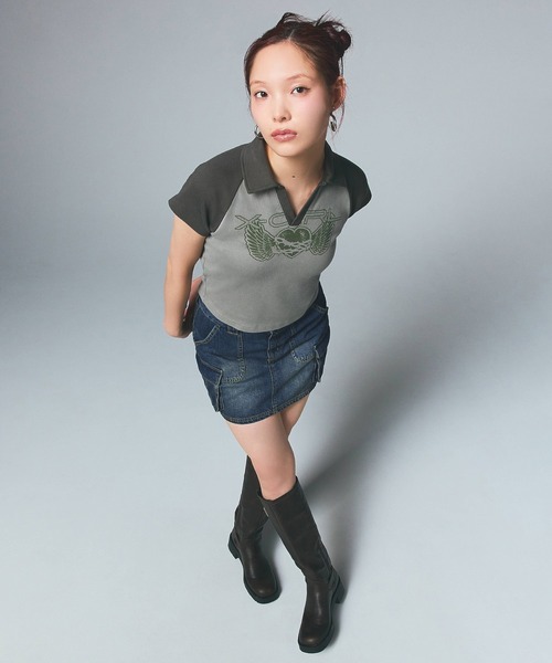 X-girl CARGO POCKET DENIM SKIRT エックスガール CARGO POCKET DENIM MINI SKIRT（デニムスカート）｜X-girl