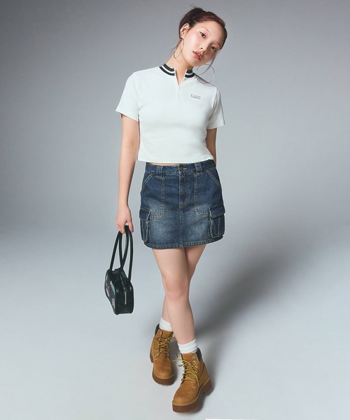 X-girl CARGO POCKET DENIM SKIRT エックスガール CARGO POCKET DENIM MINI SKIRT（デニムスカート）｜X-girl