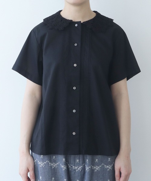 bulle de savon ボタニカル 刺繍 半袖ブラウス bulle de savon ブラウス シャツ おはな刺繍 レディース