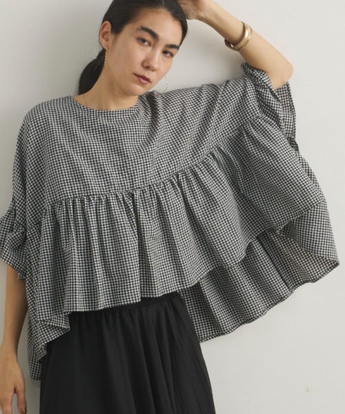 Libra Cue（リブラ キュー）の「ハーフスリーブティアードブラウス（シャツ/ブラウス・レディース・ブラック/ピンク/グリーン/ホワイト/その他・FREE）」の5枚目の写真