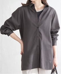 フレンチリネンMIX裾刺繍シャツ