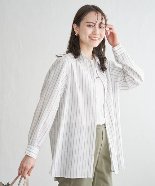 セール】フレンチリネンMIX裾刺繍シャツ（シャツ/ブラウス
