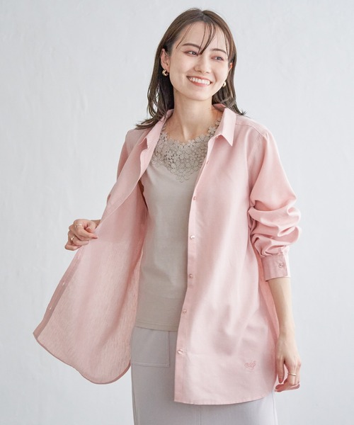 セール】フレンチリネンMIX裾刺繍シャツ（シャツ/ブラウス