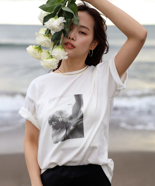 made in Japan】【cotton silk】flower photo print ENC T-shirt