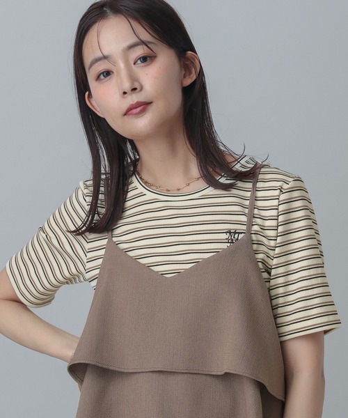 GLOBAL WORK(グローバルワーク)の「MATINEE LINE/マルチボーダープルオーバー半袖/327913(Tシャツ/カットソー・レディース・アイボリー/ブラック・MEDIUM/LARGE)」の2枚目の写真