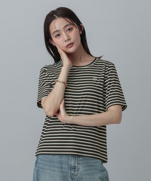 GLOBAL WORK(グローバルワーク)の「MATINEE LINE/マルチボーダープルオーバー半袖/327913(Tシャツ/カットソー・レディース・アイボリー/ブラック・MEDIUM/LARGE)」の1枚目の写真