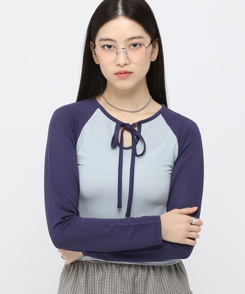 3.3 Field Trip （3.3フィールドトリップ）の「3.3Field Trip／リボンラグラン長袖シャツ（Tシャツ/カットソー・レディース・チャコール/ブルー/ピンク・FREE）」の3枚目の写真