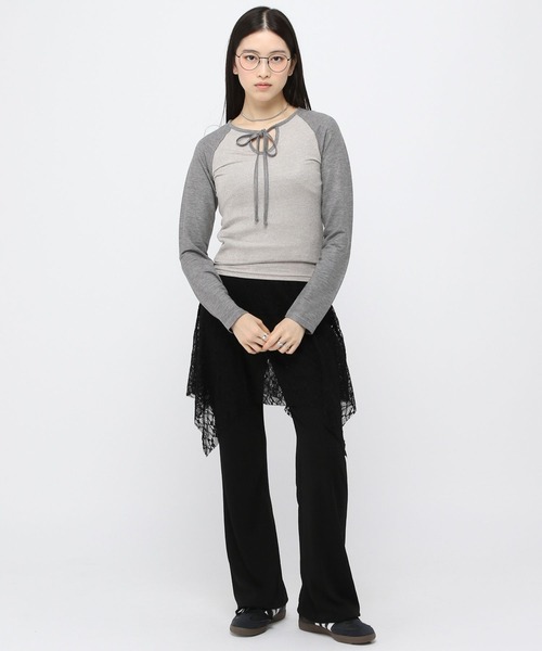 3.3 Field Trip （3.3フィールドトリップ）の「3.3Field Trip／リボンラグラン長袖シャツ（Tシャツ/カットソー・レディース・チャコール/ブルー/ピンク・FREE）」の5枚目の写真