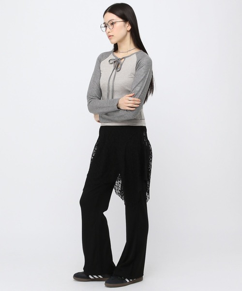 3.3 Field Trip （3.3フィールドトリップ）の「3.3Field Trip／リボンラグラン長袖シャツ（Tシャツ/カットソー・レディース・チャコール/ブルー/ピンク・FREE）」の6枚目の写真