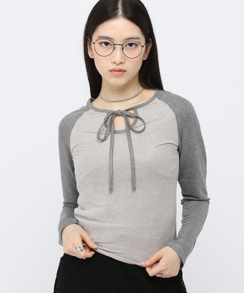 3.3 Field Trip （3.3フィールドトリップ）の「3.3Field Trip／リボンラグラン長袖シャツ（Tシャツ/カットソー・レディース・チャコール/ブルー/ピンク・FREE）」の8枚目の写真