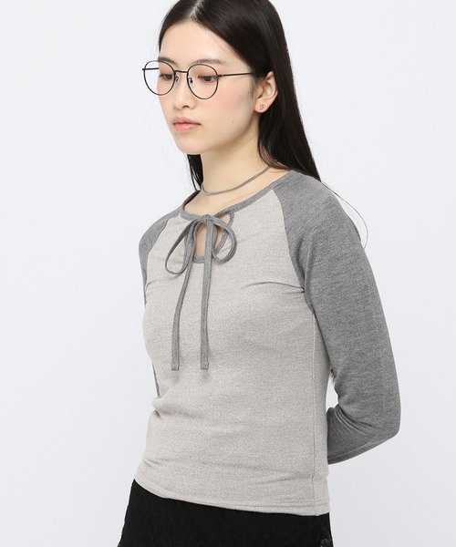 3.3 Field Trip （3.3フィールドトリップ）の「3.3Field Trip／リボンラグラン長袖シャツ（Tシャツ/カットソー・レディース・チャコール/ブルー/ピンク・FREE）」の9枚目の写真