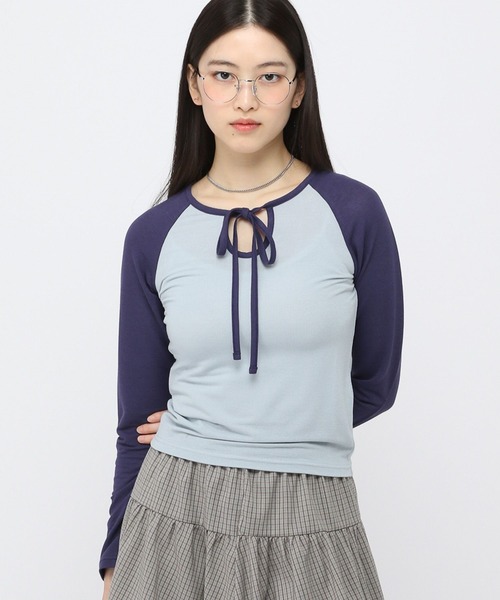 3.3 Field Trip （3.3フィールドトリップ）の「3.3Field Trip／リボンラグラン長袖シャツ（Tシャツ/カットソー・レディース・チャコール/ブルー/ピンク・FREE）」の13枚目の写真