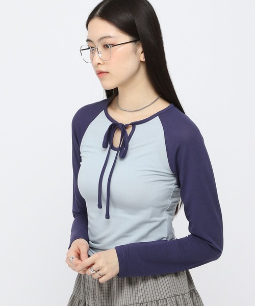 3.3 Field Trip （3.3フィールドトリップ）の「3.3Field Trip／リボンラグラン長袖シャツ（Tシャツ/カットソー・レディース・チャコール/ブルー/ピンク・FREE）」の14枚目の写真