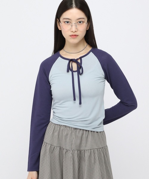 3.3 Field Trip （3.3フィールドトリップ）の「3.3Field Trip／リボンラグラン長袖シャツ（Tシャツ/カットソー・レディース・チャコール/ブルー/ピンク・FREE）」の15枚目の写真